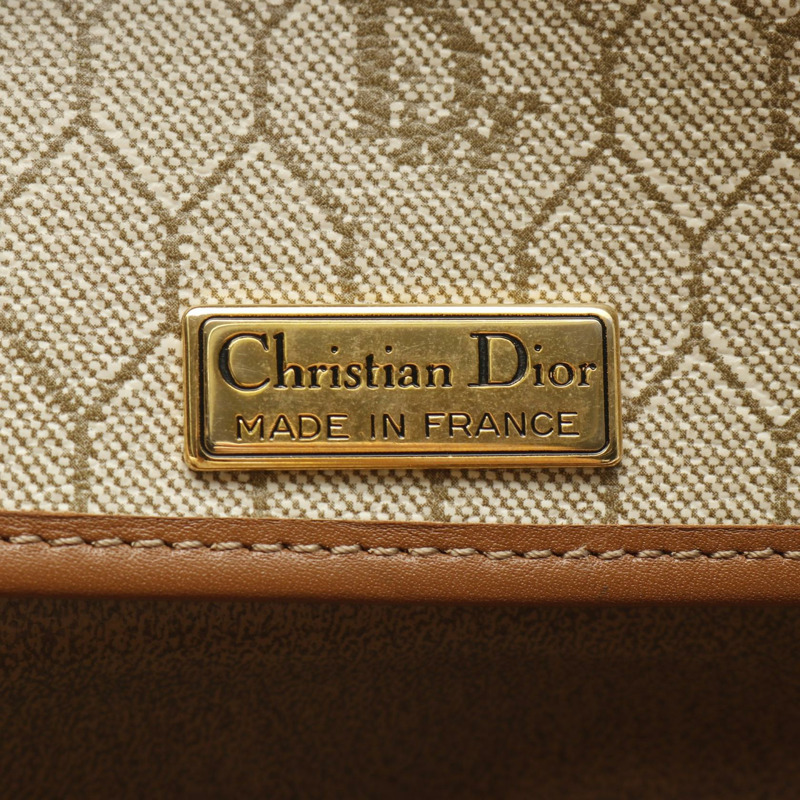 Christian Dior 蜂巢單肩托特包帆布皮革米棕色二手女款-3