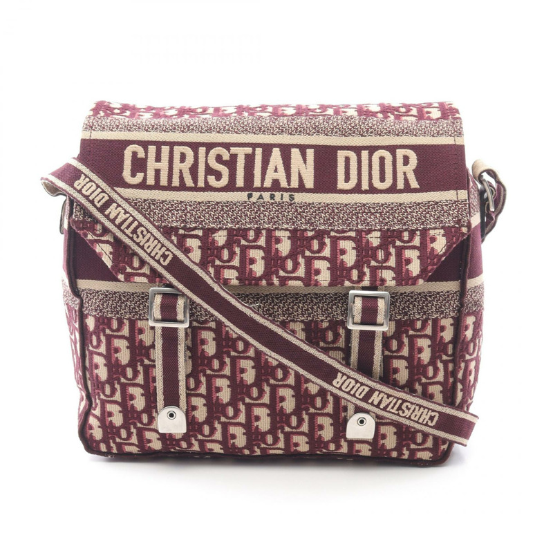 Christian Dior DiorCamp Oblique 肩背包 帆布 皮革 波爾多米色 二手-0