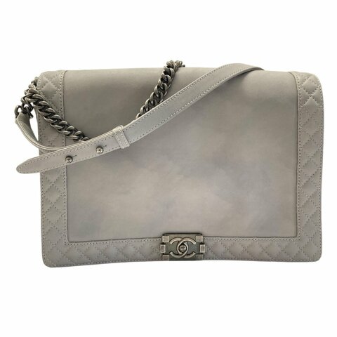 CHANEL 香奈兒 A67947 Le Boy 35 皮革 肩背包 灰色 銀釦