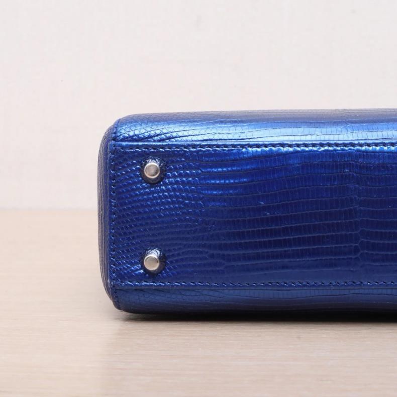 DIOR(迪奧) Lady Dior 戴妃包 三格 藍色 蜥蜴皮 銀扣 2016-3