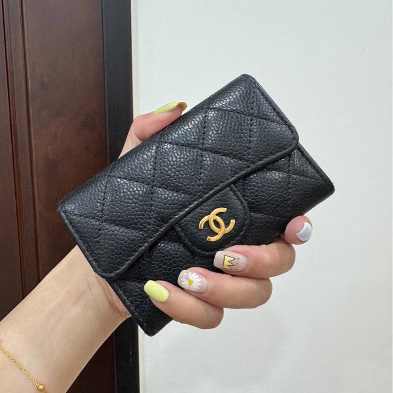 真品chanel 黑金 信用卡卡夾 卡夾 卡包 皮夾 皮包 零錢包-0
