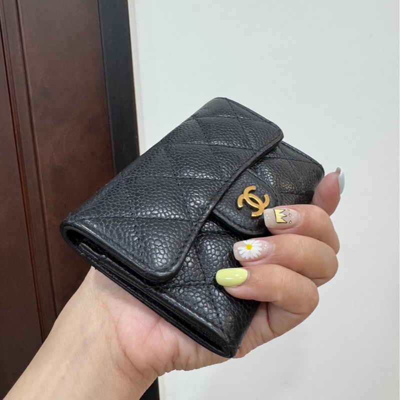 真品chanel 黑金 信用卡卡夾 卡夾 卡包 皮夾 皮包 零錢包-1