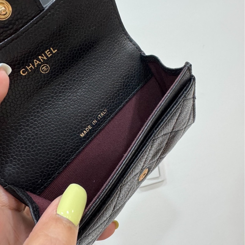 真品chanel 黑金 信用卡卡夾 卡夾 卡包 皮夾 皮包 零錢包-4