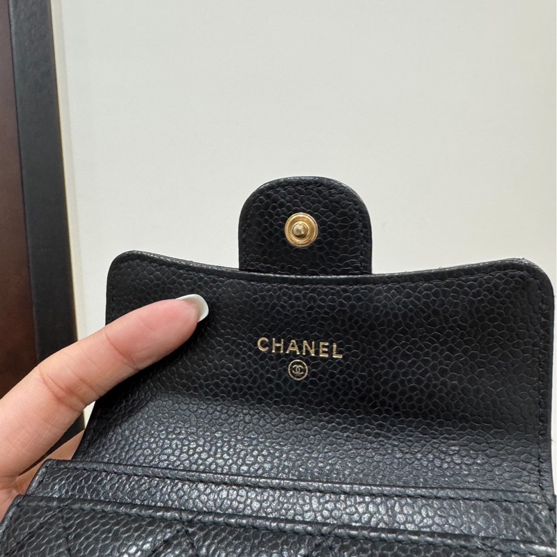 真品chanel 黑金 信用卡卡夾 卡夾 卡包 皮夾 皮包 零錢包-5