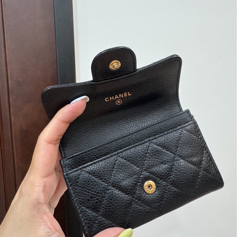 真品chanel 黑金 信用卡卡夾 卡夾 卡包 皮夾 皮包 零錢包-6
