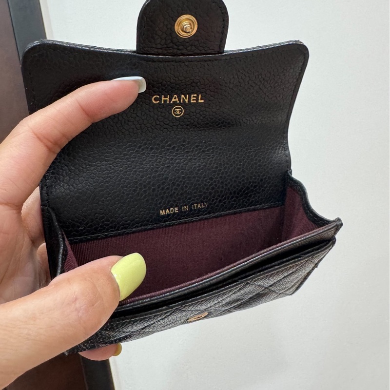 真品chanel 黑金 信用卡卡夾 卡夾 卡包 皮夾 皮包 零錢包-7