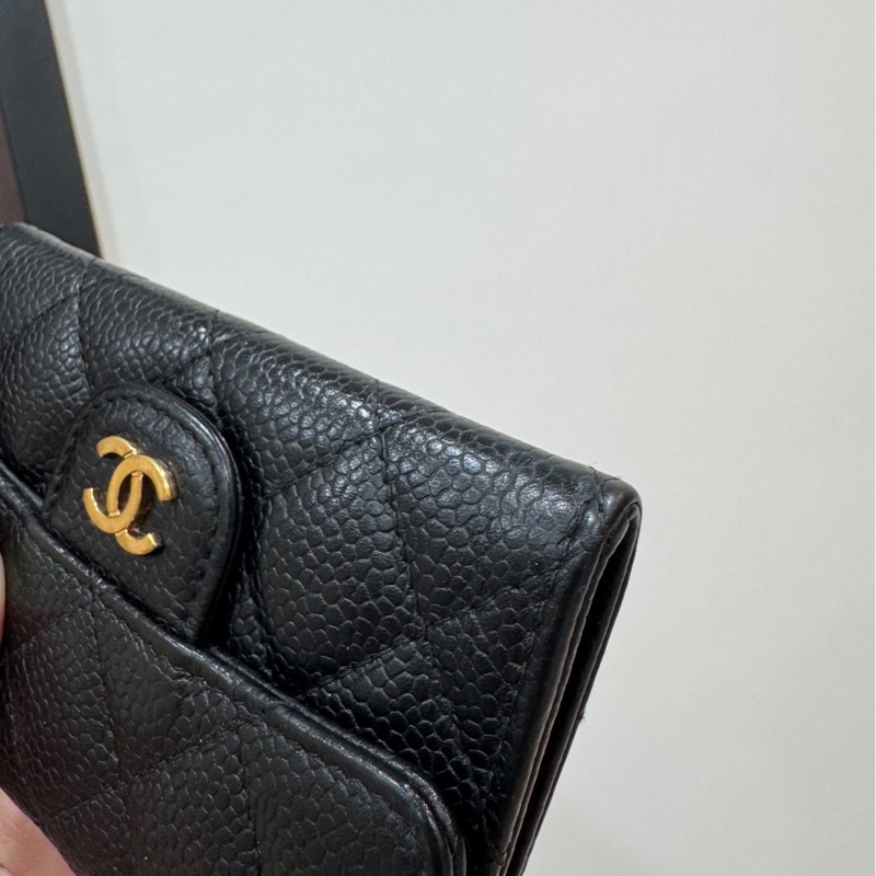 真品chanel 黑金 信用卡卡夾 卡夾 卡包 皮夾 皮包 零錢包-10