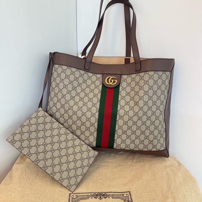 全新GUCCI GG Ophidia綠紅綠pvc大款肩背包斜背包購物托特包547947-0