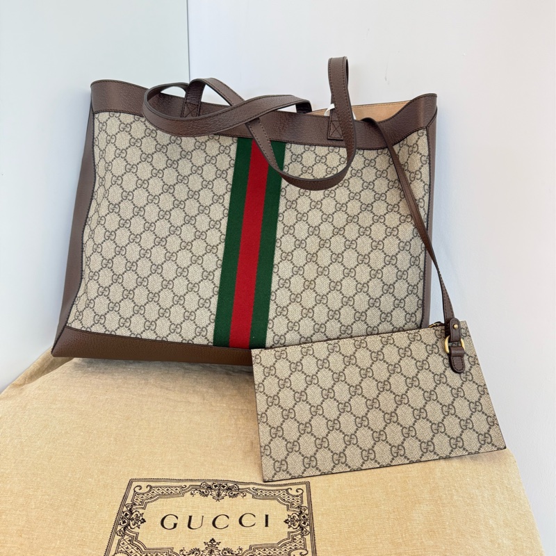 全新GUCCI GG Ophidia綠紅綠pvc大款肩背包斜背包購物托特包547947-1