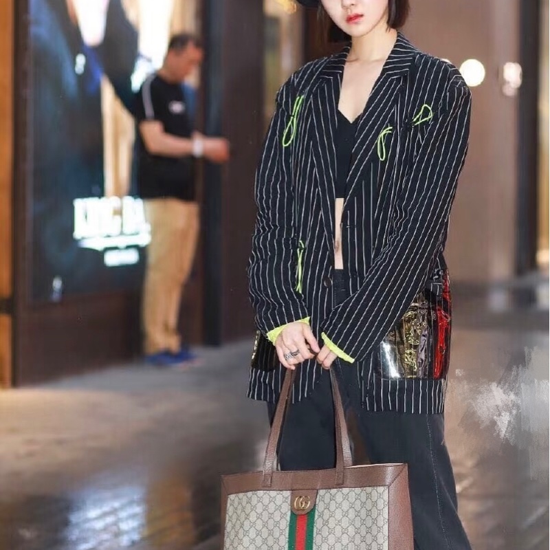 全新GUCCI GG Ophidia綠紅綠pvc大款肩背包斜背包購物托特包547947-14