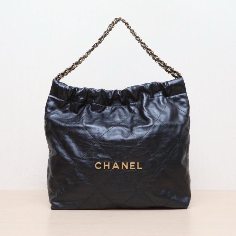 CHANEL(香奈兒) 22Bag Tote托特包 中號 35cm 黑色 晶片開 金扣-0