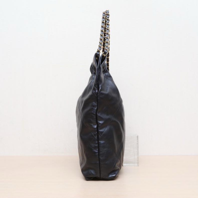 CHANEL(香奈兒) 22Bag Tote托特包 中號 35cm 黑色 晶片開 金扣-1