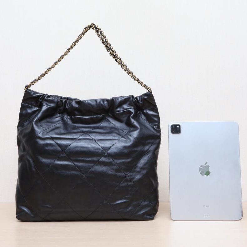 CHANEL(香奈兒) 22Bag Tote托特包 中號 35cm 黑色 晶片開 金扣-2