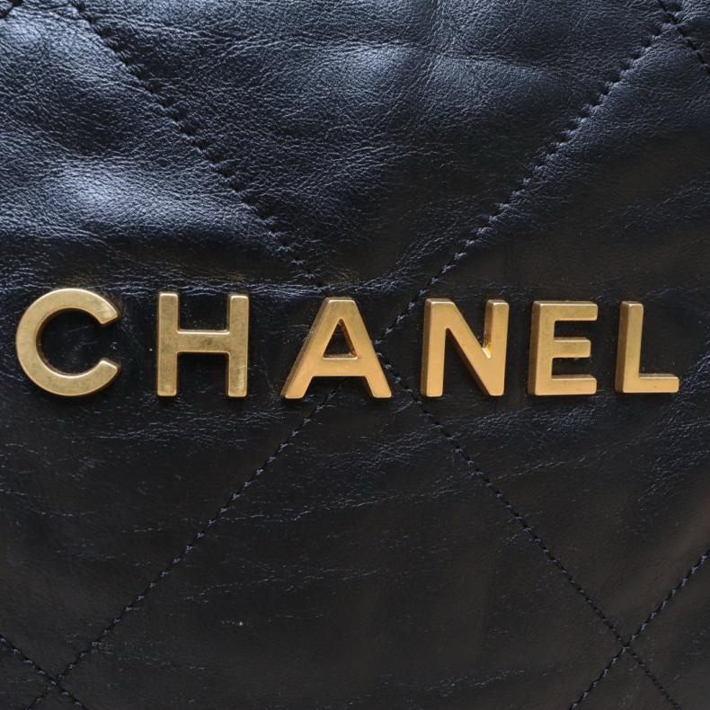 CHANEL(香奈兒) 22Bag Tote托特包 中號 35cm 黑色 晶片開 金扣-5