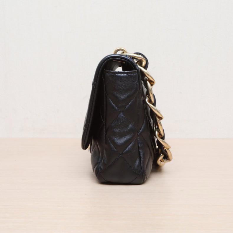 CHANEL(香奈兒) 23P CF 口蓋包 27cm 黑色 晶片開 金扣 粗皮穿鏈肩帶-1