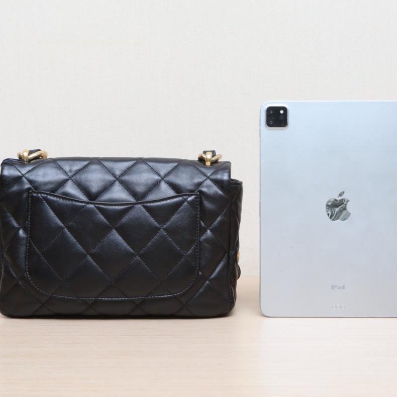 CHANEL(香奈兒) 23P CF 口蓋包 27cm 黑色 晶片開 金扣 粗皮穿鏈肩帶-2