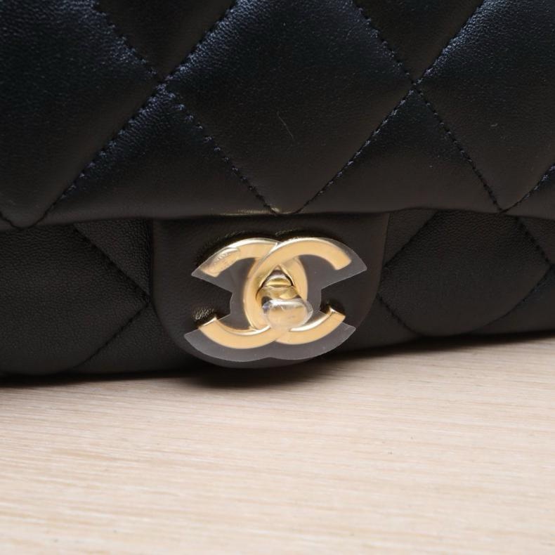 CHANEL(香奈兒) 23P CF 口蓋包 27cm 黑色 晶片開 金扣 粗皮穿鏈肩帶-5