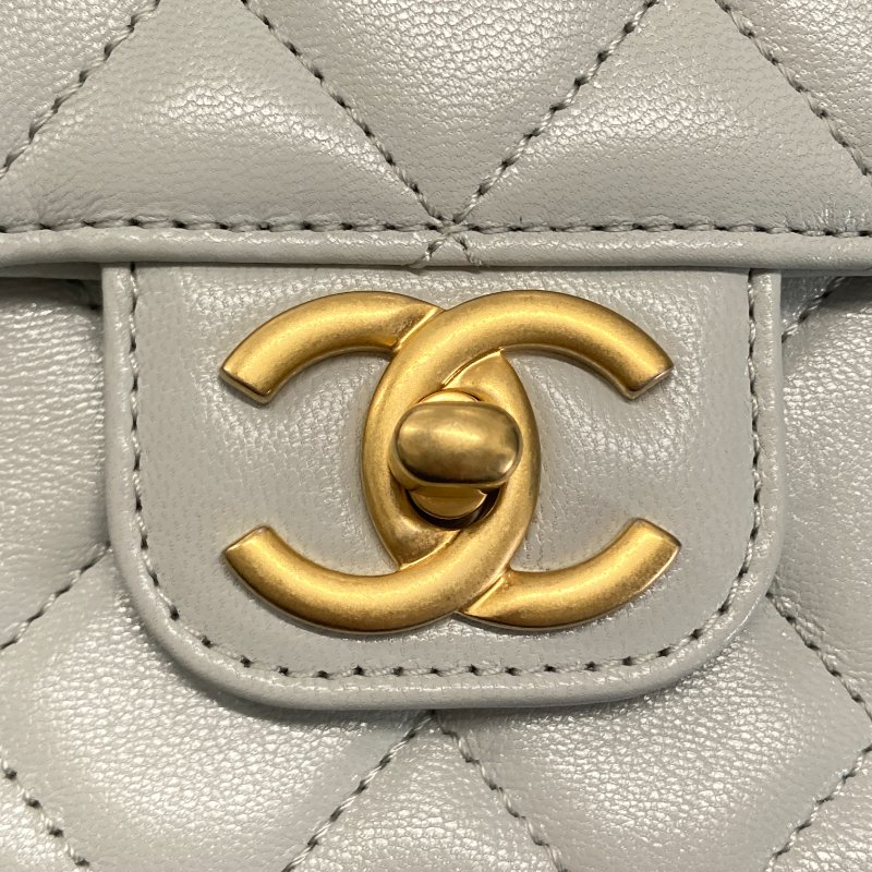 CHANEL 香奈兒 AS3790 CF17 特別款 方胖子 皮革 肩背包 淺藍色 金釦-17