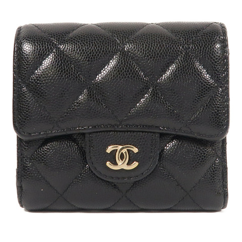 CHANEL 牛皮皮革Fold Wallet金扣錢包