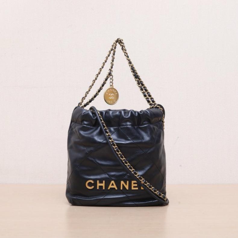 CHANEL(香奈兒) 22Bag Tote托特包 Mini 20cm 黑色 晶片開 金扣-0