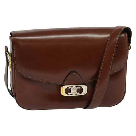 CELINE Triomphe 肩背包 皮革 棕金 正品 yk18525