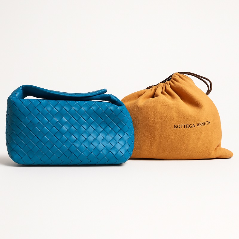 Bottega Veneta 寶緹嘉 經典 Intrecciato 編織小羊皮 短提把手提包 24x12x10cm 亮麗藍綠色 (近全新)-4