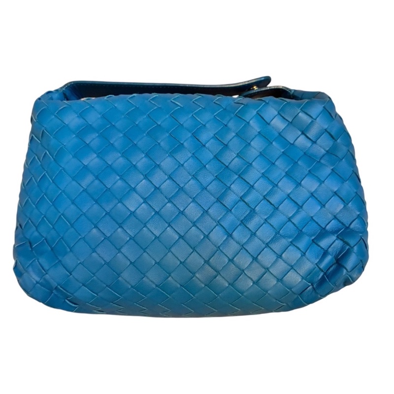 Bottega Veneta 寶緹嘉 經典 Intrecciato 編織小羊皮 短提把手提包 24x12x10cm 亮麗藍綠色 (近全新)-5