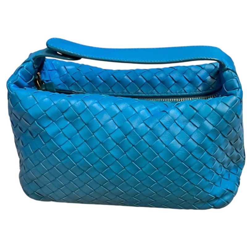 Bottega Veneta 寶緹嘉 經典 Intrecciato 編織小羊皮 短提把手提包 24x12x10cm 亮麗藍綠色 (近全新)-6