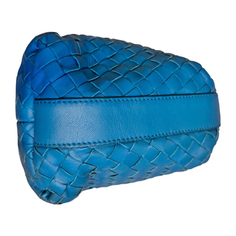 Bottega Veneta 寶緹嘉 經典 Intrecciato 編織小羊皮 短提把手提包 24x12x10cm 亮麗藍綠色 (近全新)-9