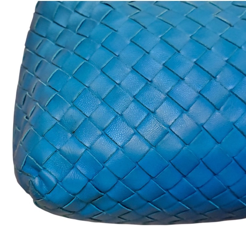 Bottega Veneta 寶緹嘉 經典 Intrecciato 編織小羊皮 短提把手提包 24x12x10cm 亮麗藍綠色 (近全新)-10