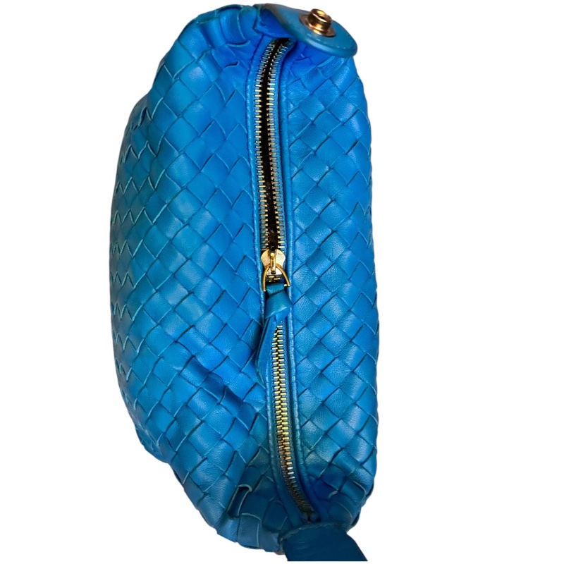 Bottega Veneta 寶緹嘉 經典 Intrecciato 編織小羊皮 短提把手提包 24x12x10cm 亮麗藍綠色 (近全新)-19