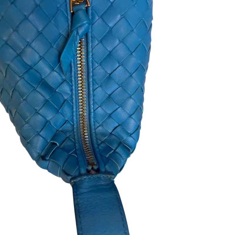 Bottega Veneta 寶緹嘉 經典 Intrecciato 編織小羊皮 短提把手提包 24x12x10cm 亮麗藍綠色 (近全新)-21