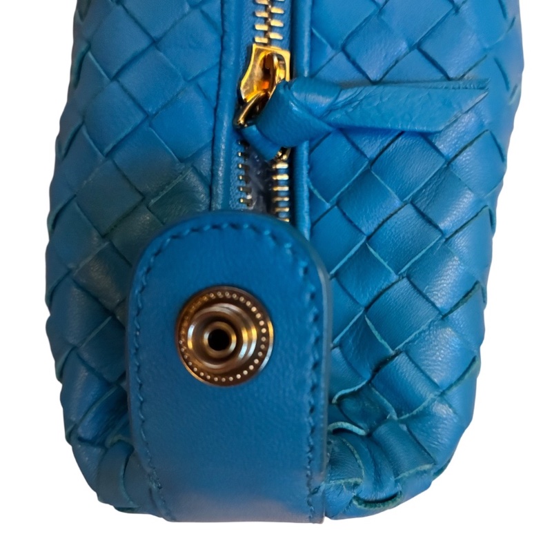 Bottega Veneta 寶緹嘉 經典 Intrecciato 編織小羊皮 短提把手提包 24x12x10cm 亮麗藍綠色 (近全新)-22