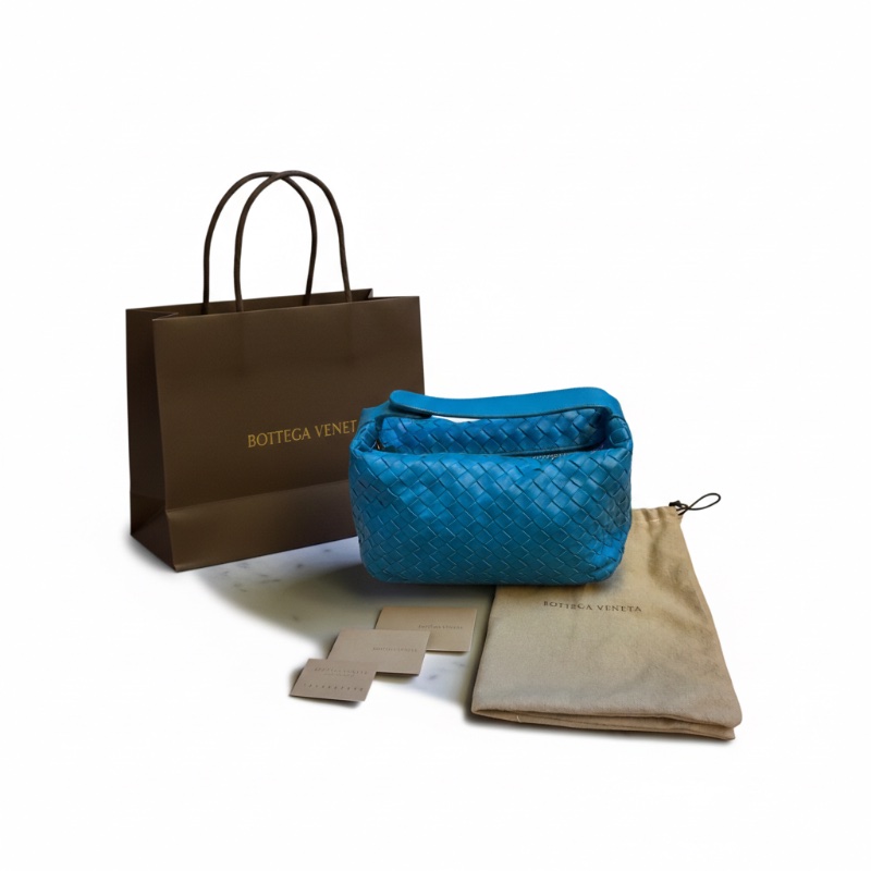 Bottega Veneta 寶緹嘉 經典 Intrecciato 編織小羊皮 短提把手提包 24x12x10cm 亮麗藍綠色 (近全新)-5
