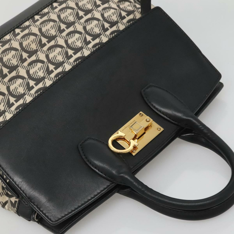 【日本直送】Salvatore Ferragamo Gancini 手袋 帆布 皮革 兩用 黑金 正品 127312-5