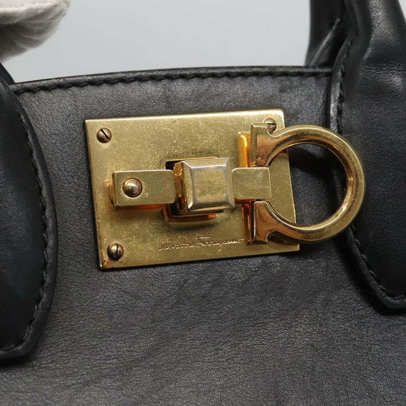 【日本直送】Salvatore Ferragamo Gancini 手袋 帆布 皮革 兩用 黑金 正品 127312-9