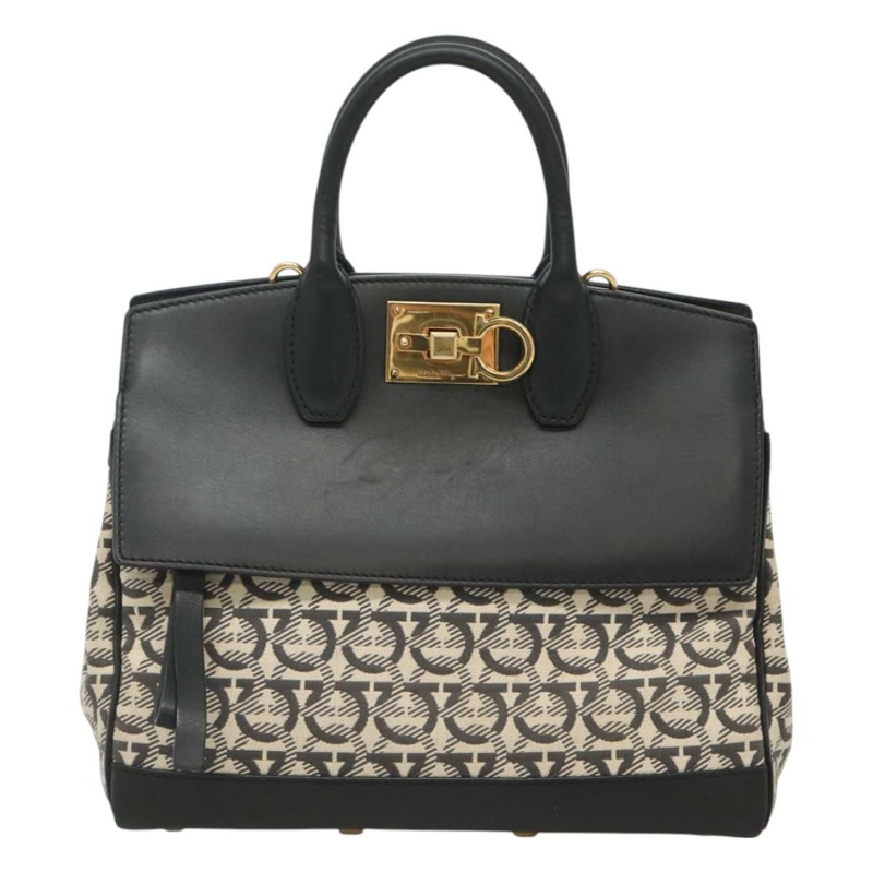 【日本直送】Salvatore Ferragamo Gancini 手袋 帆布 皮革 兩用 黑金 正品 127312-12