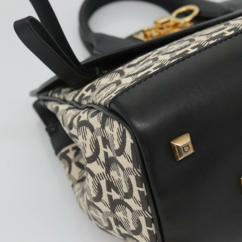 【日本直送】Salvatore Ferragamo Gancini 手袋 帆布 皮革 兩用 黑金 正品 127312-13