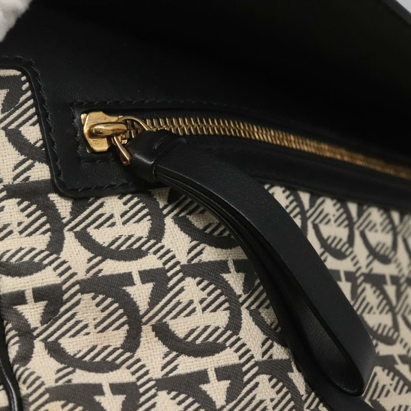 【日本直送】Salvatore Ferragamo Gancini 手袋 帆布 皮革 兩用 黑金 正品 127312-19