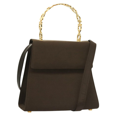 Salvatore Ferragamo Gancini 手提包 尼龍 2 用 棕金色 正品 127313