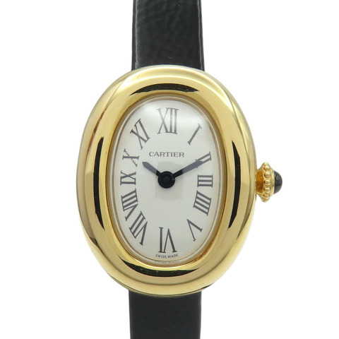 白色錶盤 皮帶 18K黃金 Baignoire de Cartier Mini 腕錶 WGBA0017