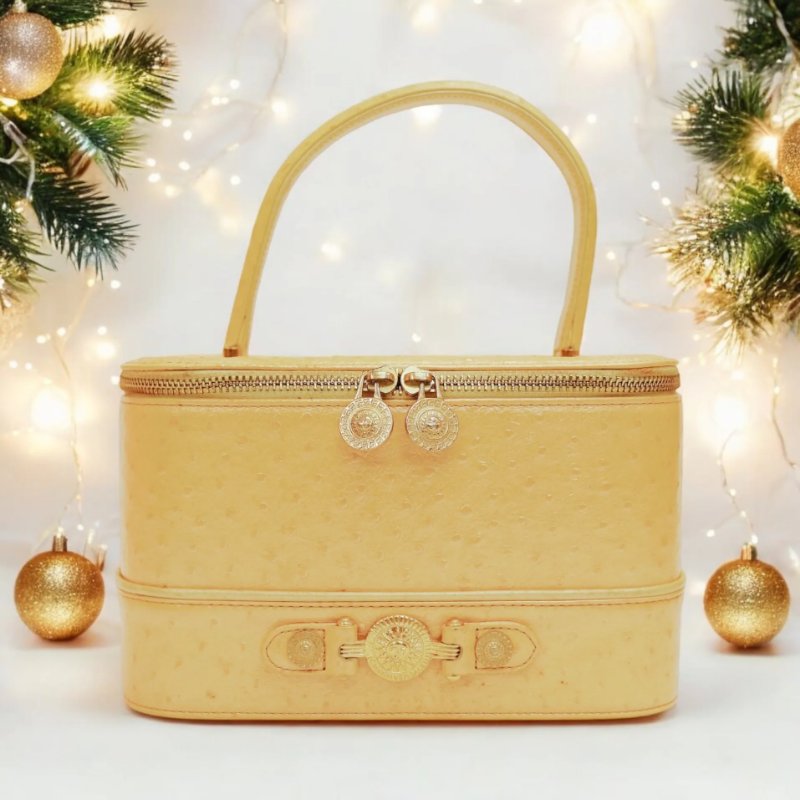 Versace 中古黃色鴕鳥皮手提盒形手袋 盒子包-0