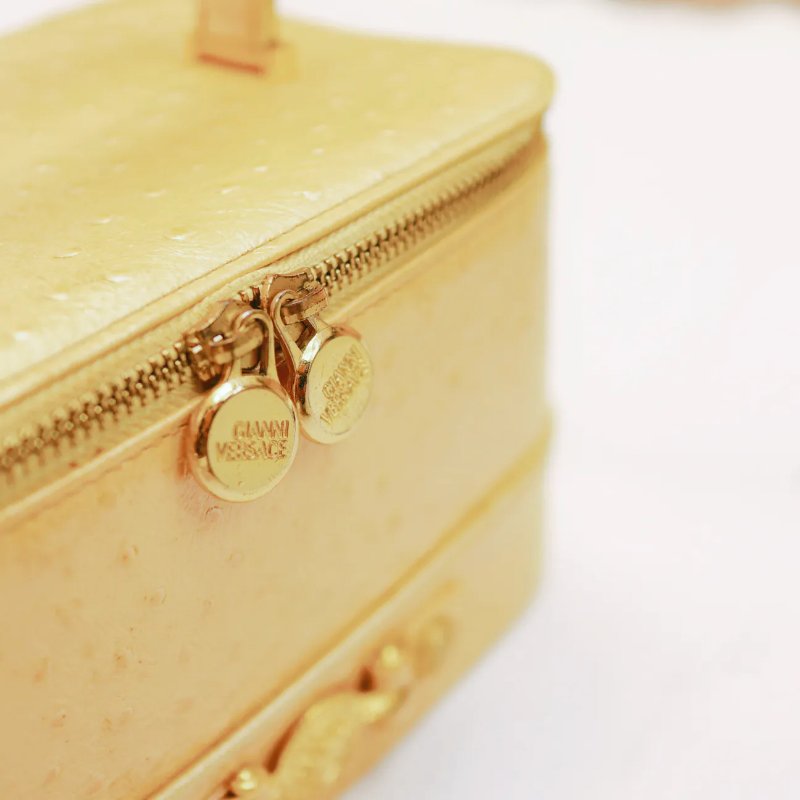 Versace 中古黃色鴕鳥皮手提盒形手袋 盒子包-5