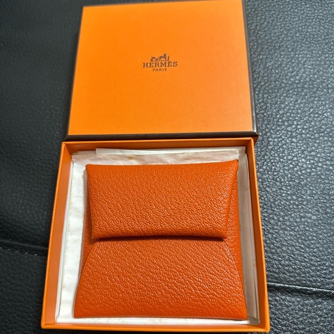 Hermes 愛馬仕 Bastia 山羊皮方形釦式零錢包(9Y薑餅)