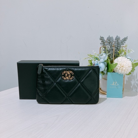 TK1730 香奈兒 拉鍊銀包 長銀包 黑色 羊皮 Chanel AP1059 19 Pouch Black X GHW