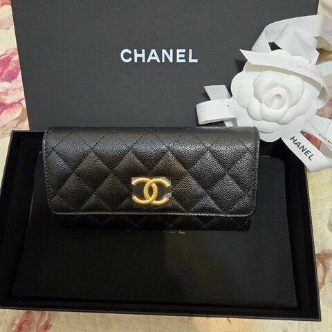 CHANEL 荔枝牛皮黑 掀蓋中夾
