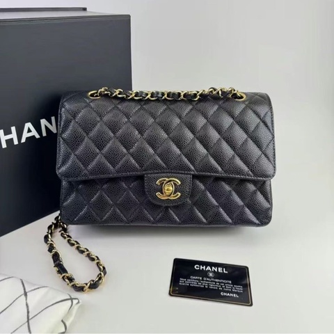 Chanel CF25保卡款荔枝皮黑金99新