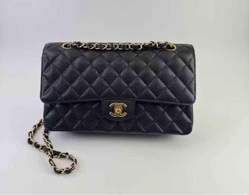 Chanel CF25保卡款荔枝皮黑金99新-1