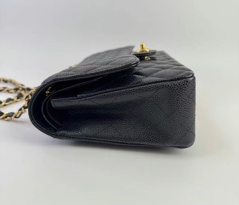 Chanel CF25保卡款荔枝皮黑金99新-3