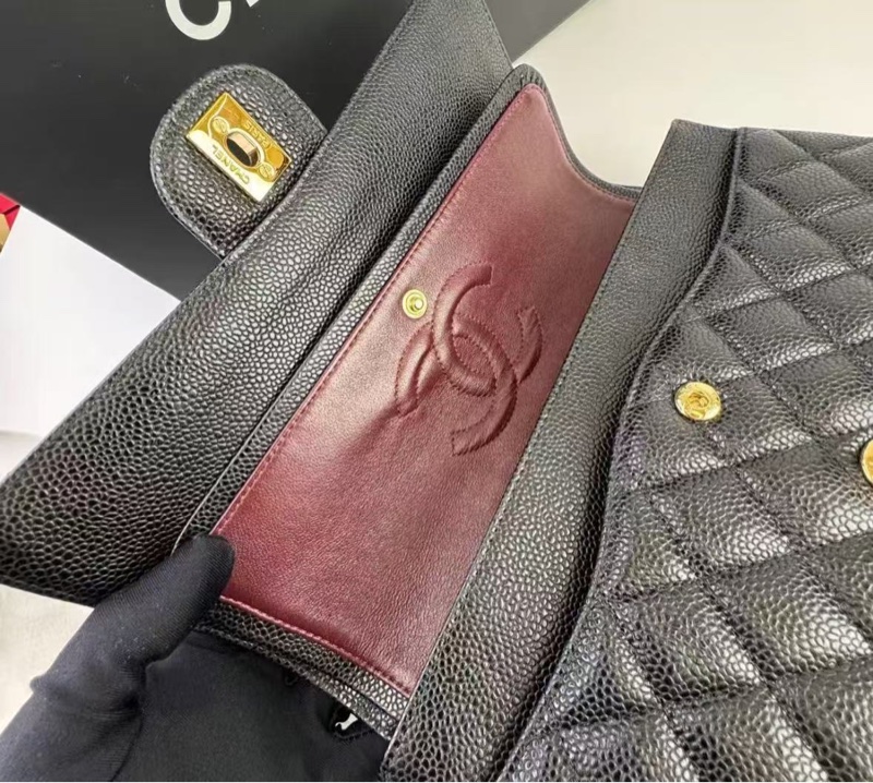 Chanel CF25保卡款荔枝皮黑金99新-5